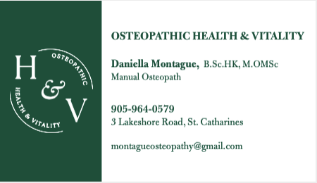 Business Card of Osteopathic Health & Vitality Clinic in St.Catharines